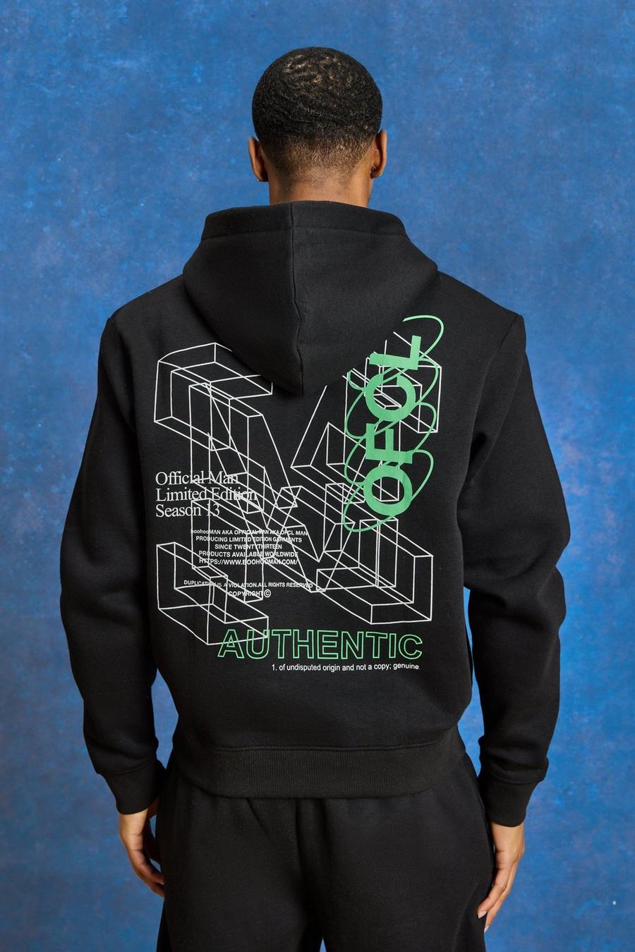 Black Oversized Boxy Ofcl Graphic Hoodie image number 1