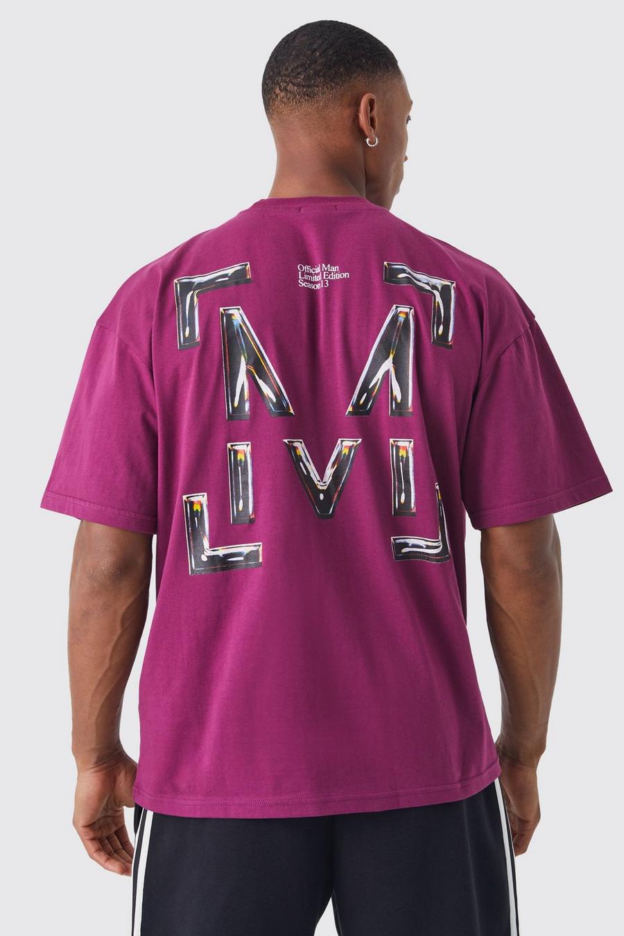 Camiseta oversize recta con estampado gráfico M, Purple viola