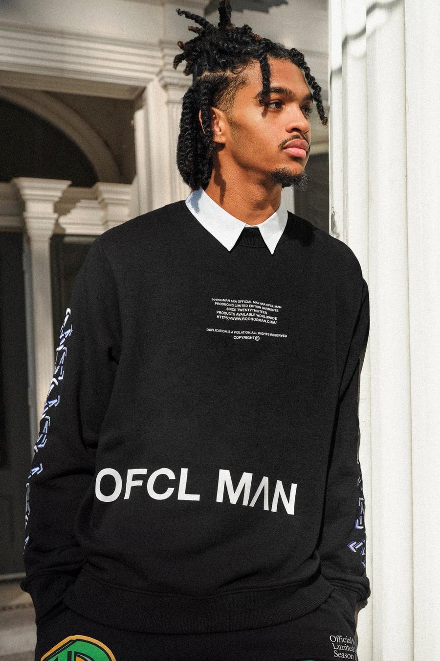 Oversize Sweatshirt mit M-Print, Black schwarz