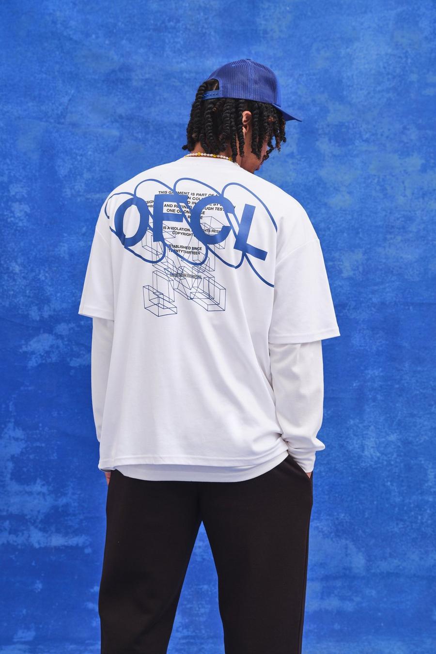 White bianco Oversized Ofcl Text Back Graphic T-shirt