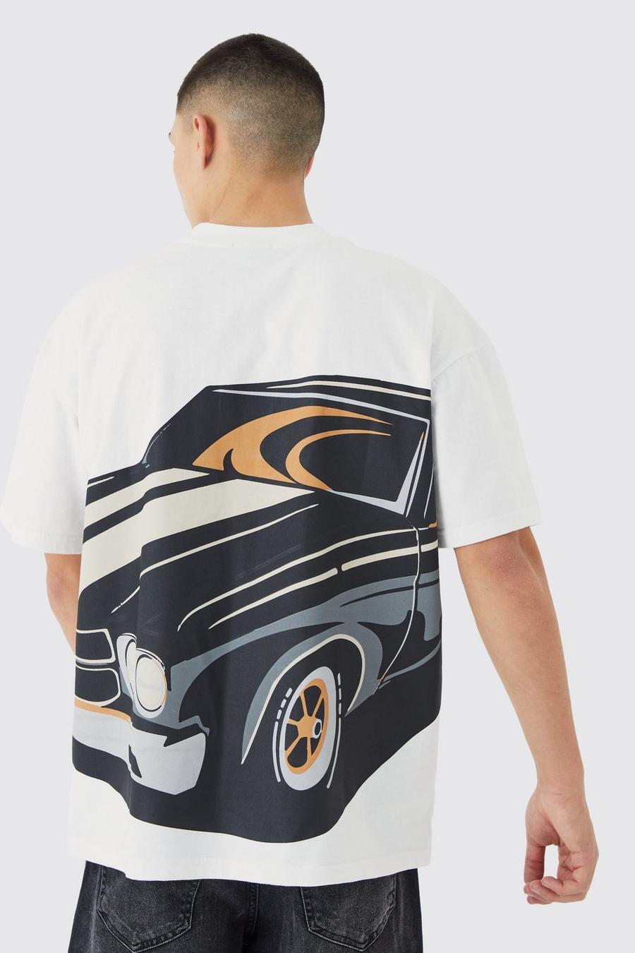 White Oversized Heavyweight Extended Neck Car T-shirt image number 1