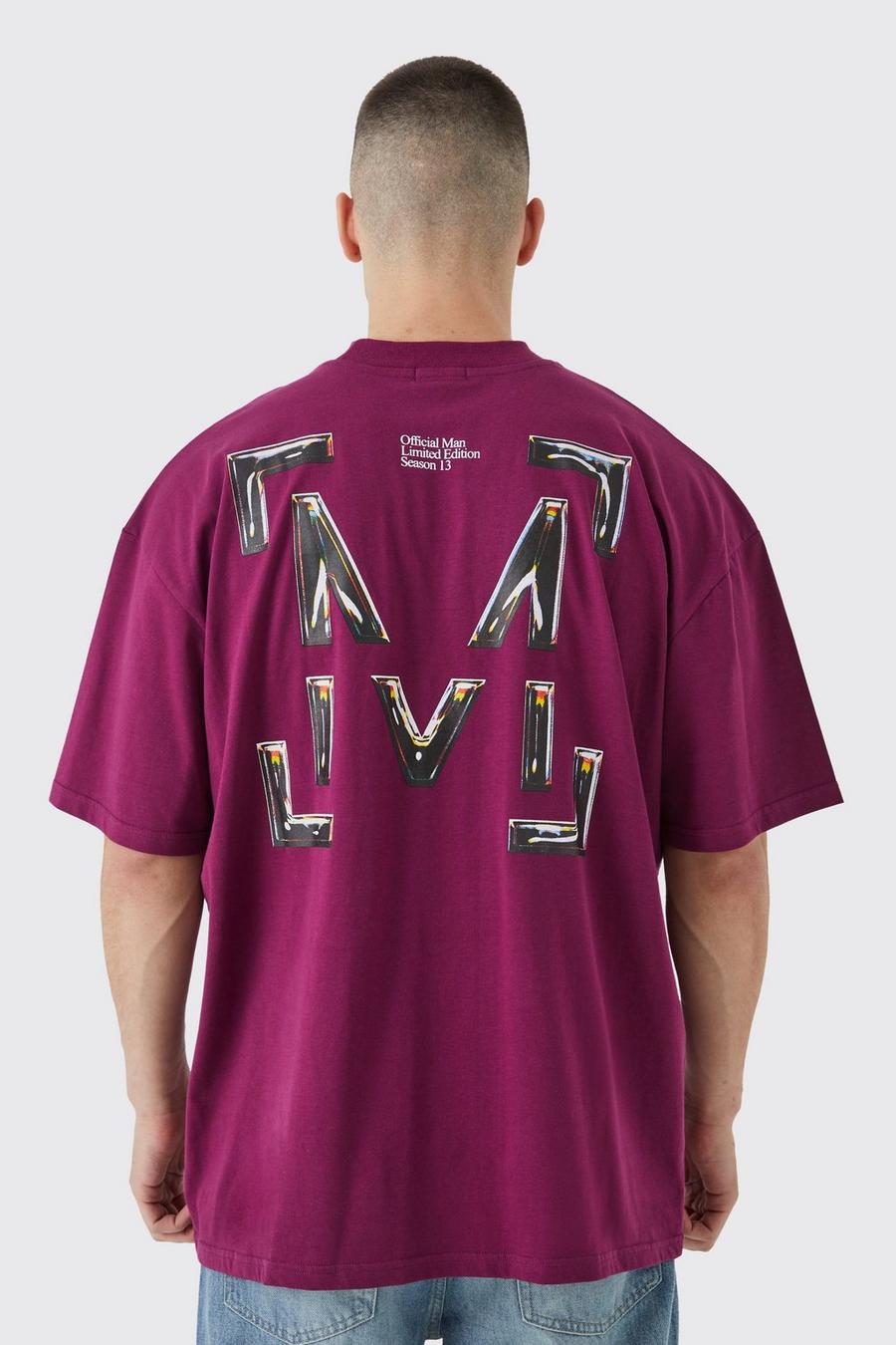 T-shirt Tall squadrata oversize con grafica di M, Purple image number 1