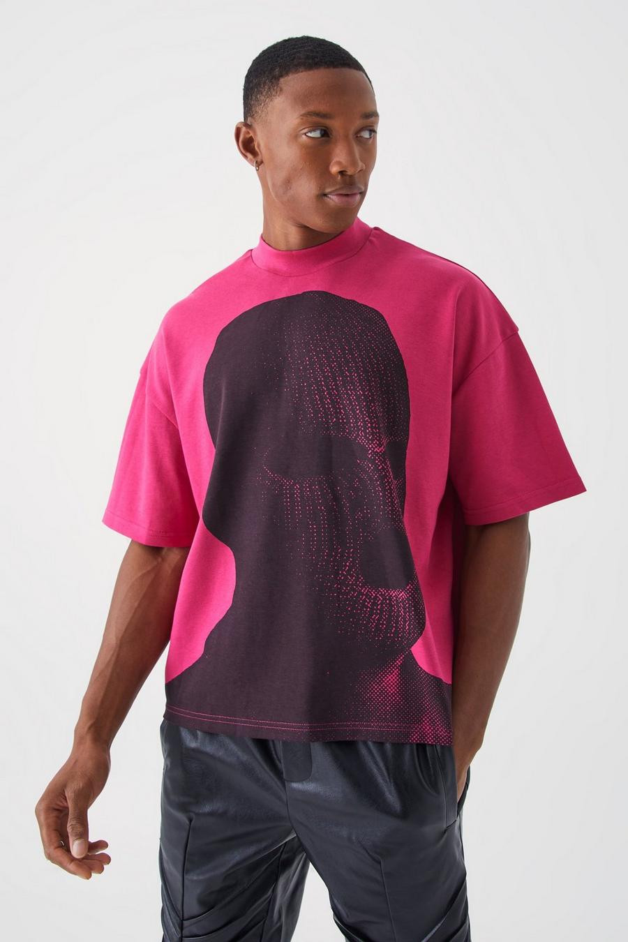 Camiseta oversize recta gruesa con estampado gráfico, Pink image number 1