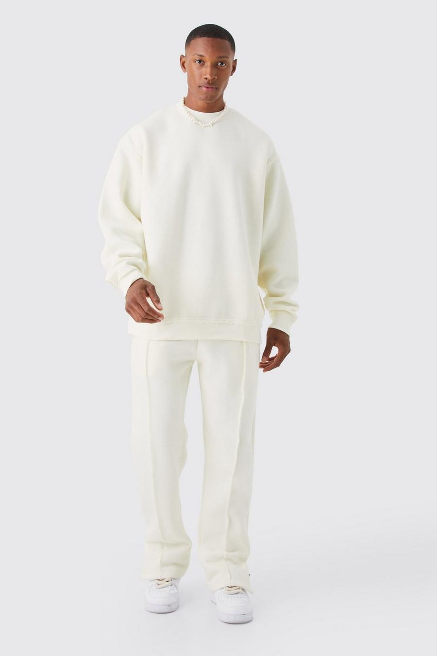 Oversize Sweatshirt-Trainingsanzug mit rohem Saum, Ecru white