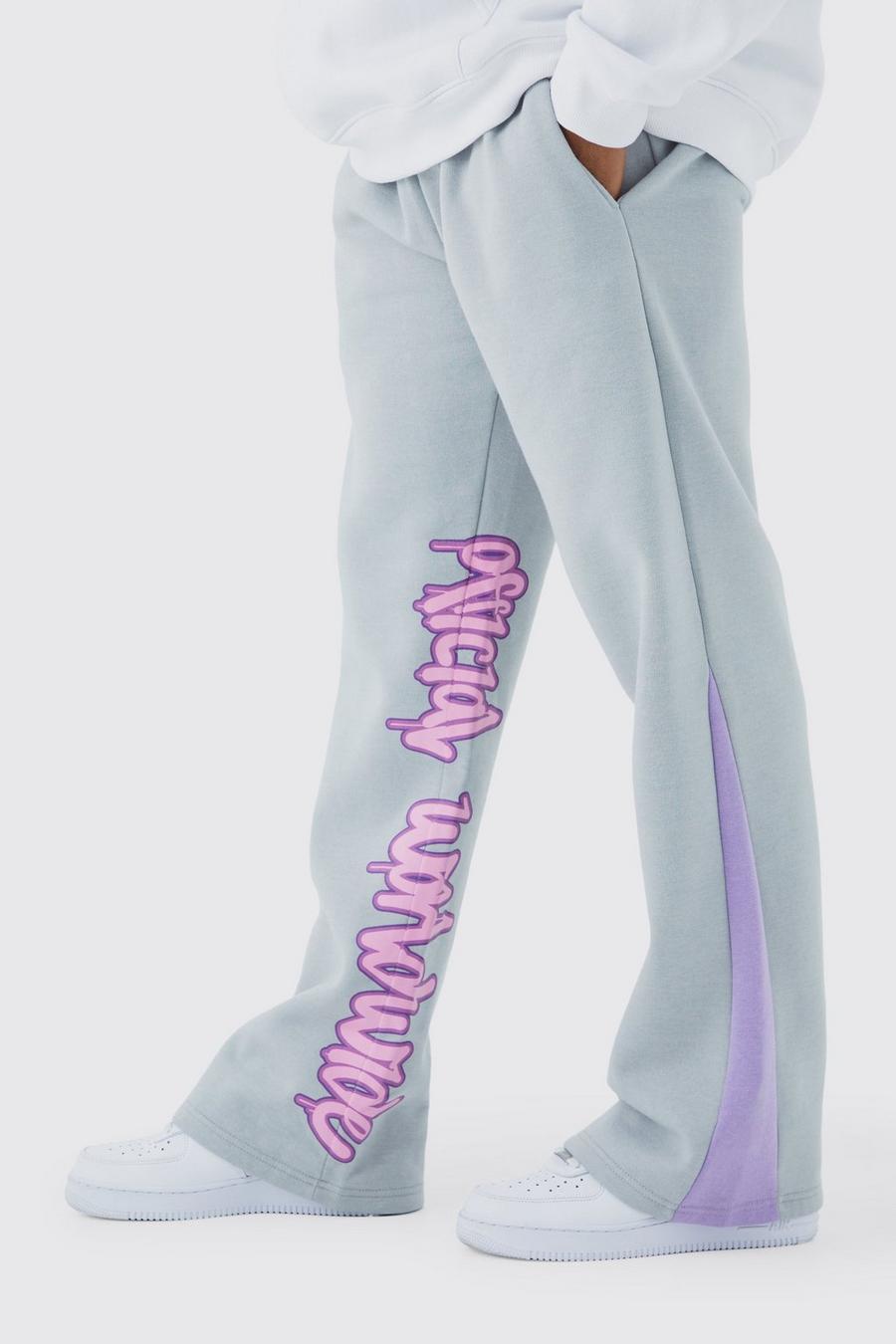 Pantaloni tuta con stampa stile Graffiti, inserti e pannelli, Light grey grigio