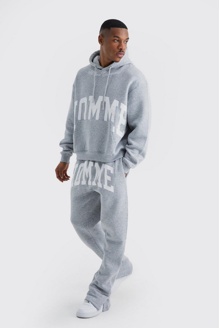Kastiger Oversize Homme Trainingsanzug mit geteiltem Saum, Grey marl image number 1