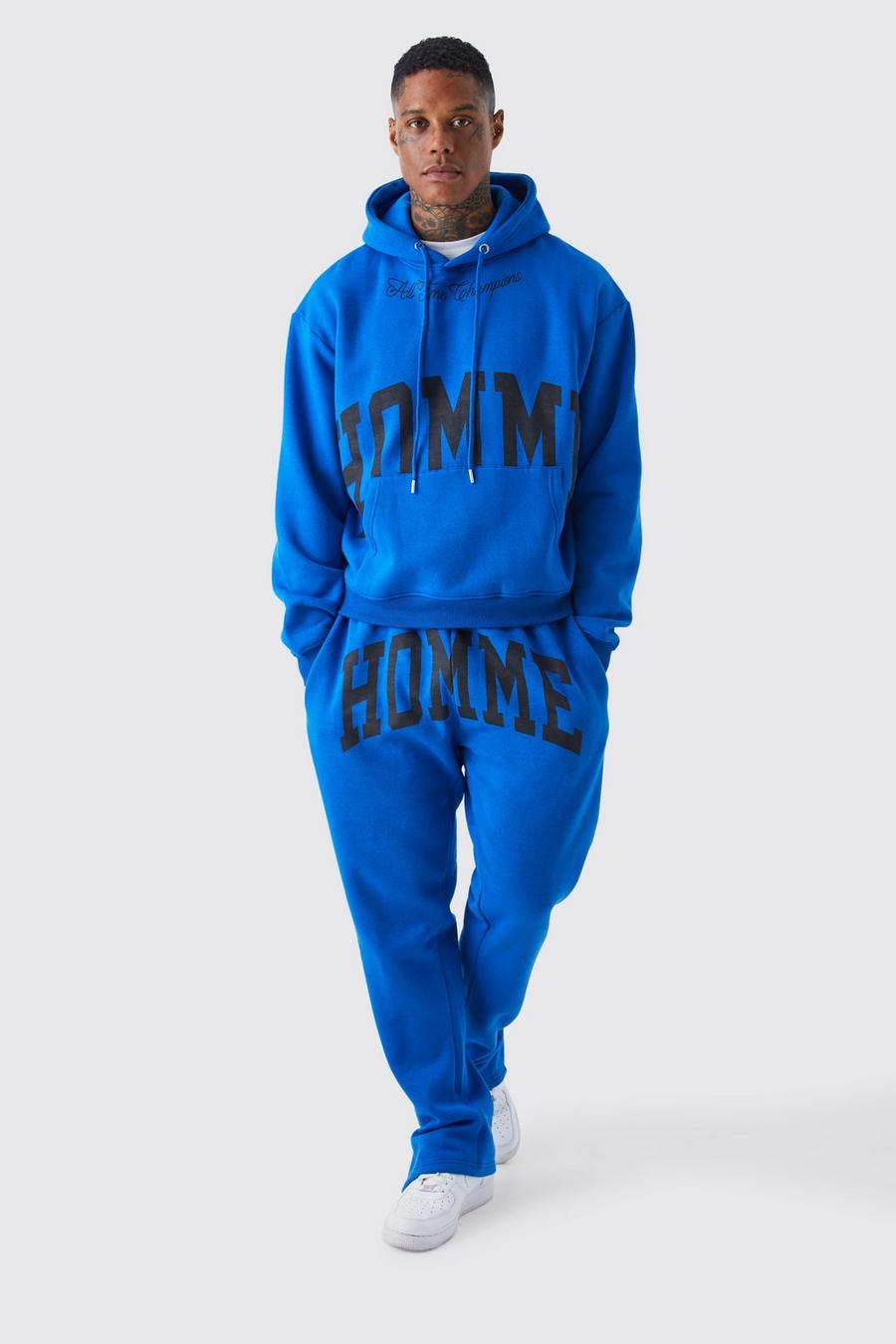 Kastiger Oversize Homme Trainingsanzug mit geteiltem Saum, Cobalt image number 1