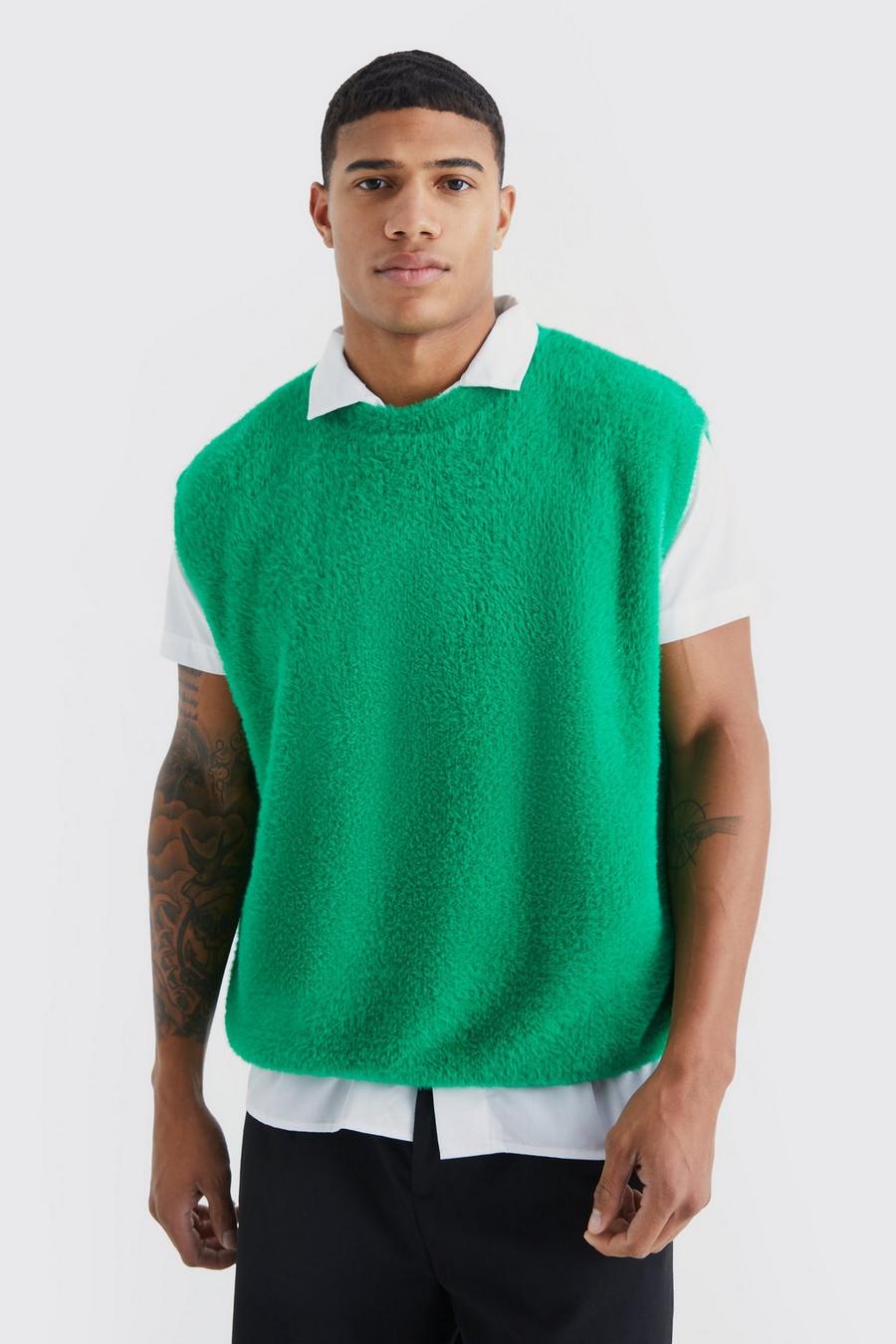 Green Fluffy Knitted Vest