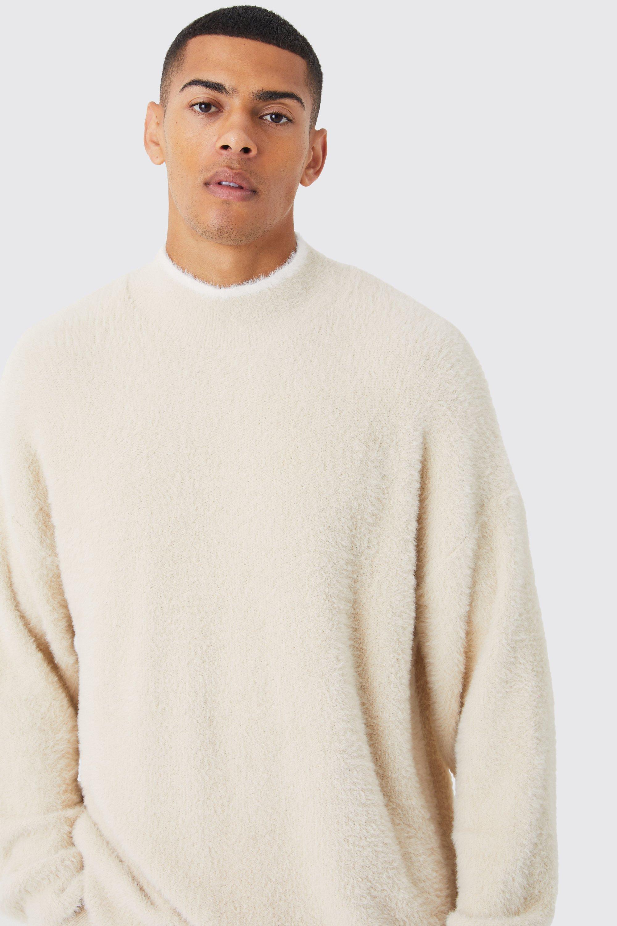 Oversized Fluffy Funnel Neck Jumper With Tipping boohoo