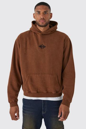 Chocolate Brown Tall Man Oversized Boxy Acid Washed Hoodie