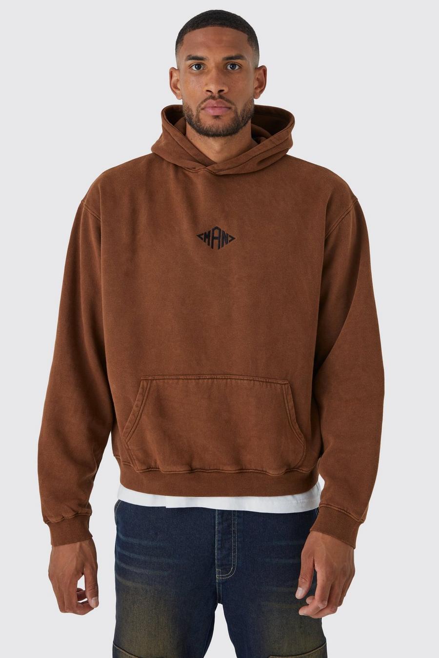 Chocolate brown Tall Man Oversized Boxy Acid Washed Hoodie