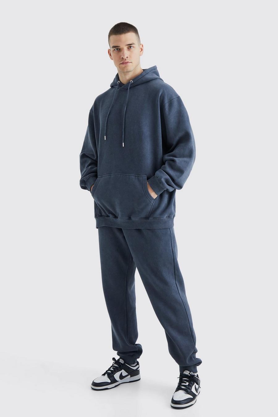 Charcoal grey Tall Oversized Washed Hooded Boxy Tracksuit