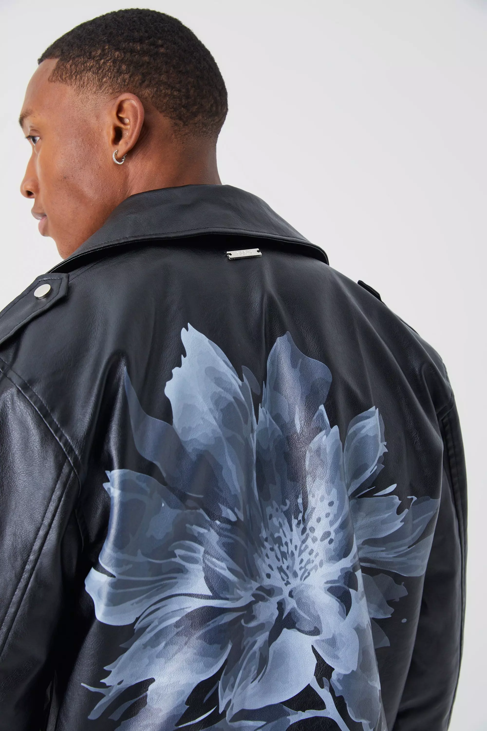 Floral print leather jacket deals