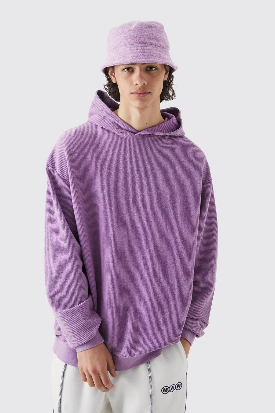 Purple Oversized Gebleekte Corduroy Hoodie image number 1