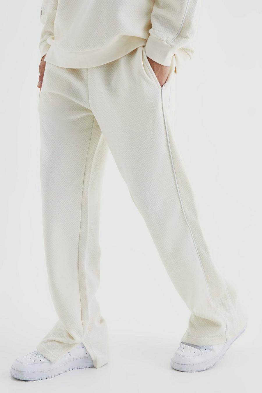 Pantalón deportivo holgado texturizado grueso con abertura en el bajo, Ecru image number 1