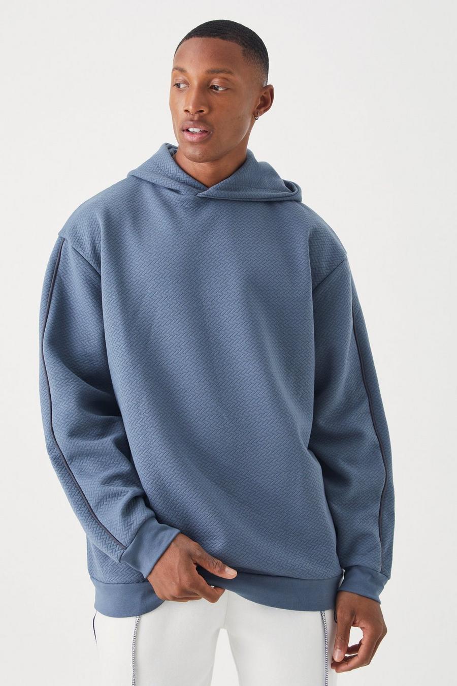 Slate grey Oversized Heavy Textured Pipped Hoodie