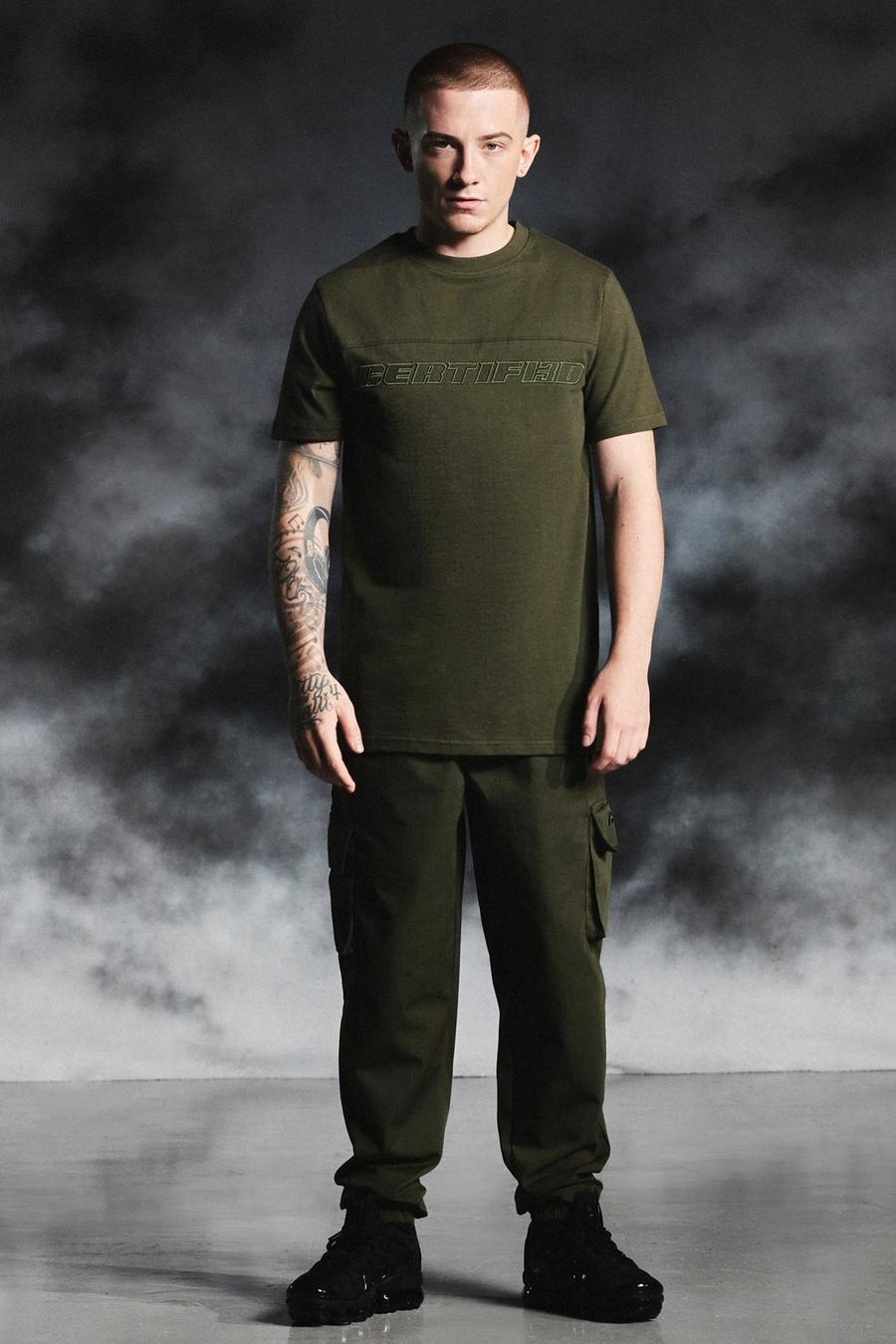 Khaki ArrDee Slim Ripstop Jogger and T-Shirt Set 