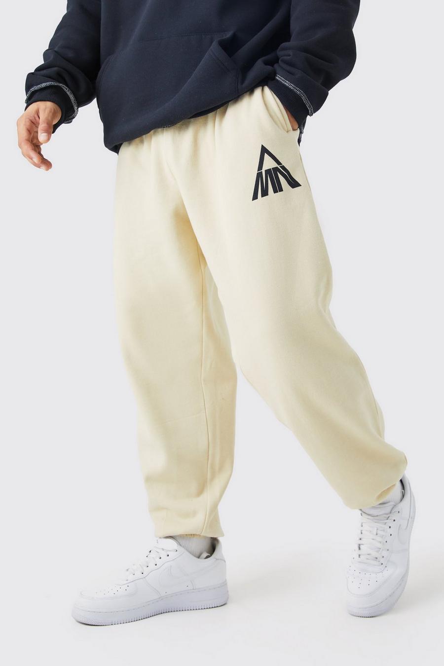 Pantaloni tuta oversize con logo Man, Sand beige