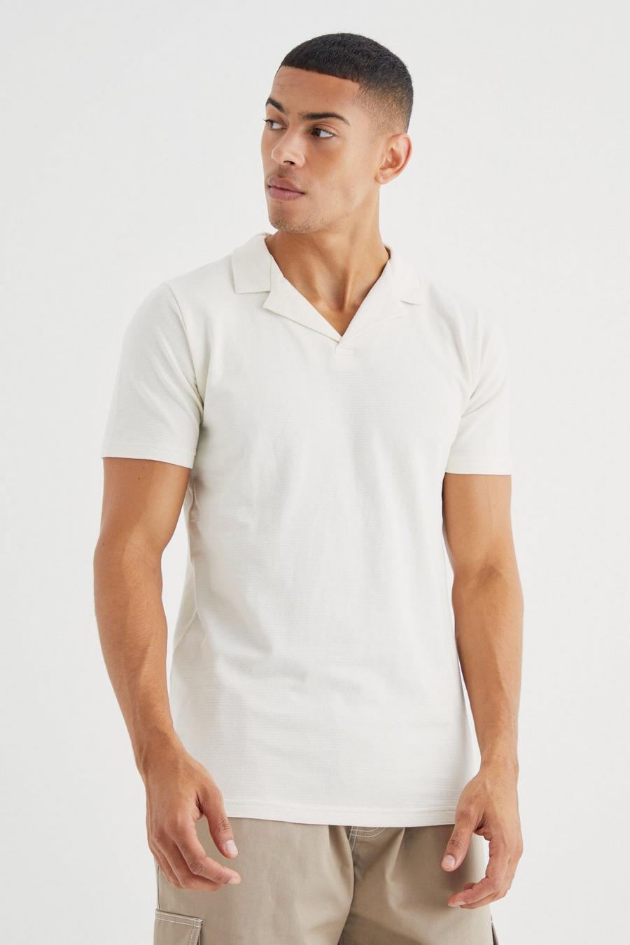Strukturiertes Slim-Fit Poloshirt, Ecru image number 1