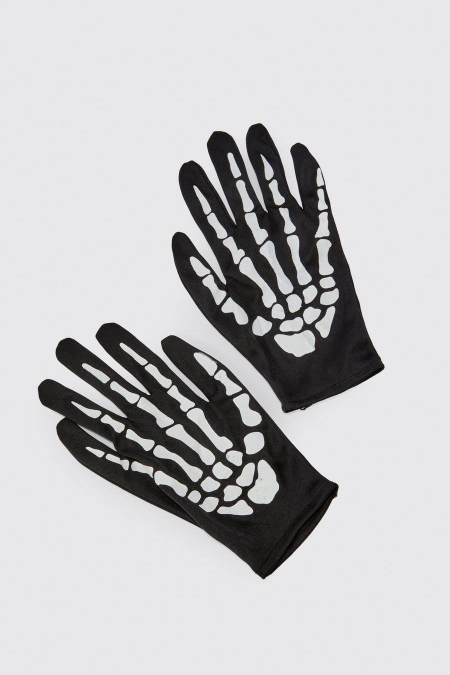 Black svart Skeleton Print Gloves