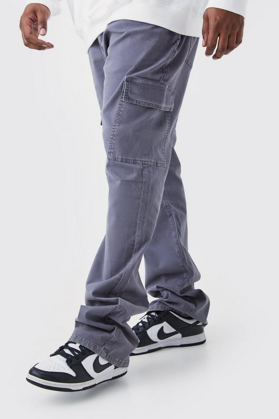 Charcoal Plus Skinny Stacked Flare Overdye Cargo Trouser