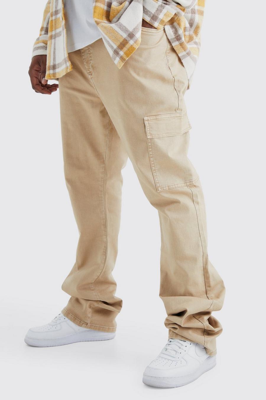 Pantaloni Cargo Plus Size a zampa sovratinti Skinny Fit con pieghe sul fondo, Stone beige