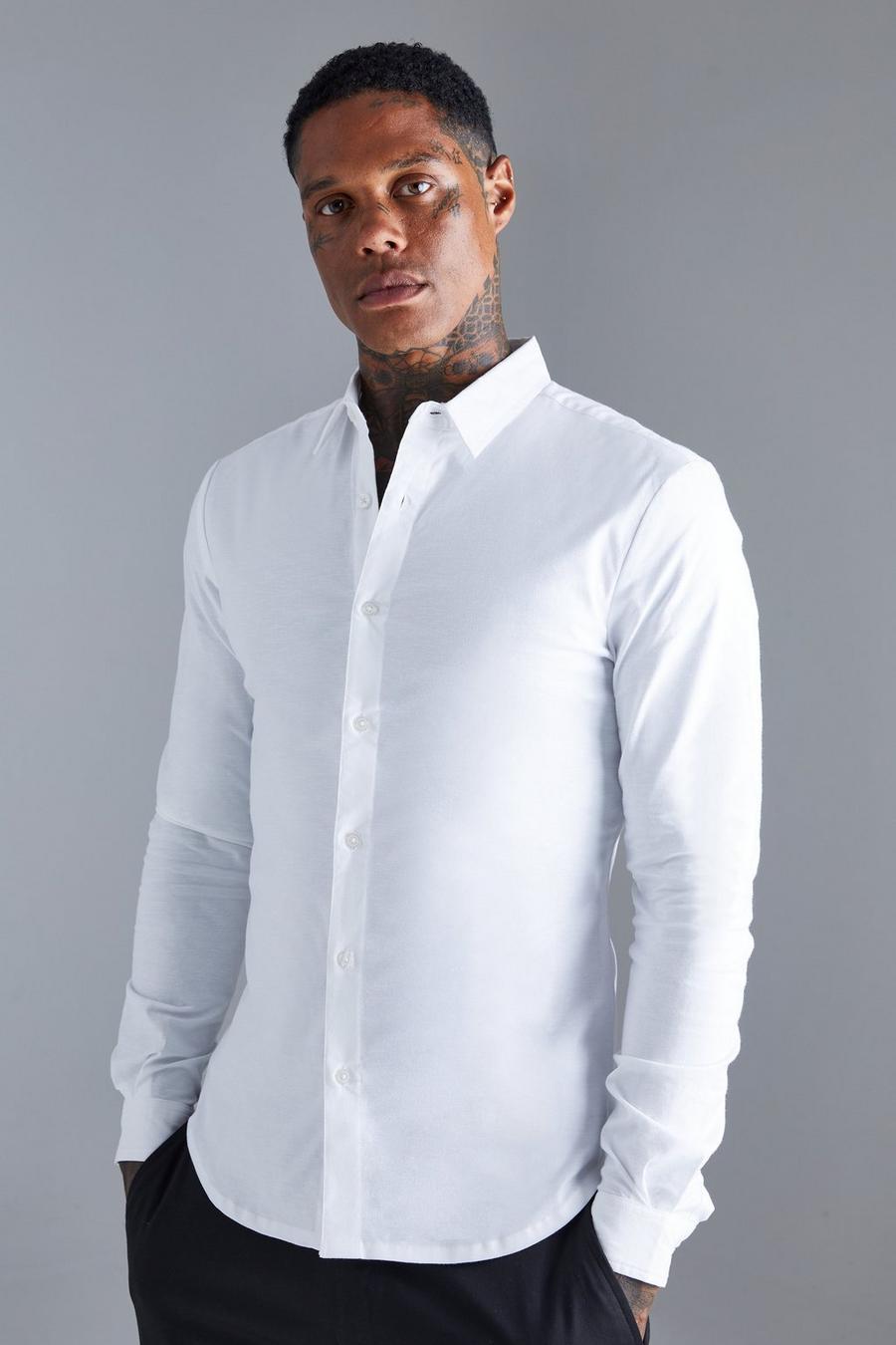 White Long Sleeve Muscle Fit Shirt image number 1