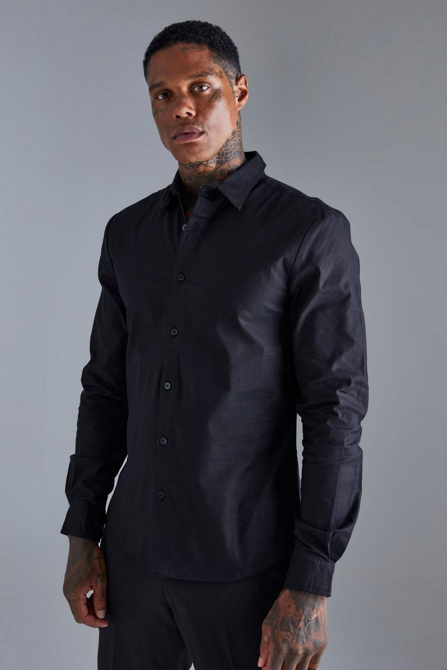 Black schwarz Long Sleeve Slim Shirt