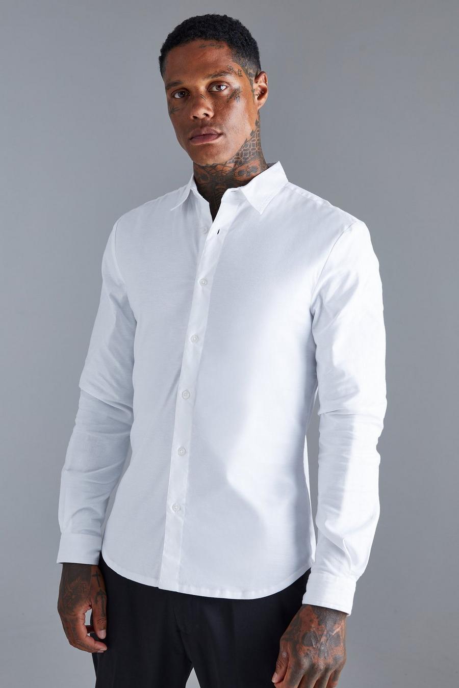 White vit Long Sleeve Slim Shirt