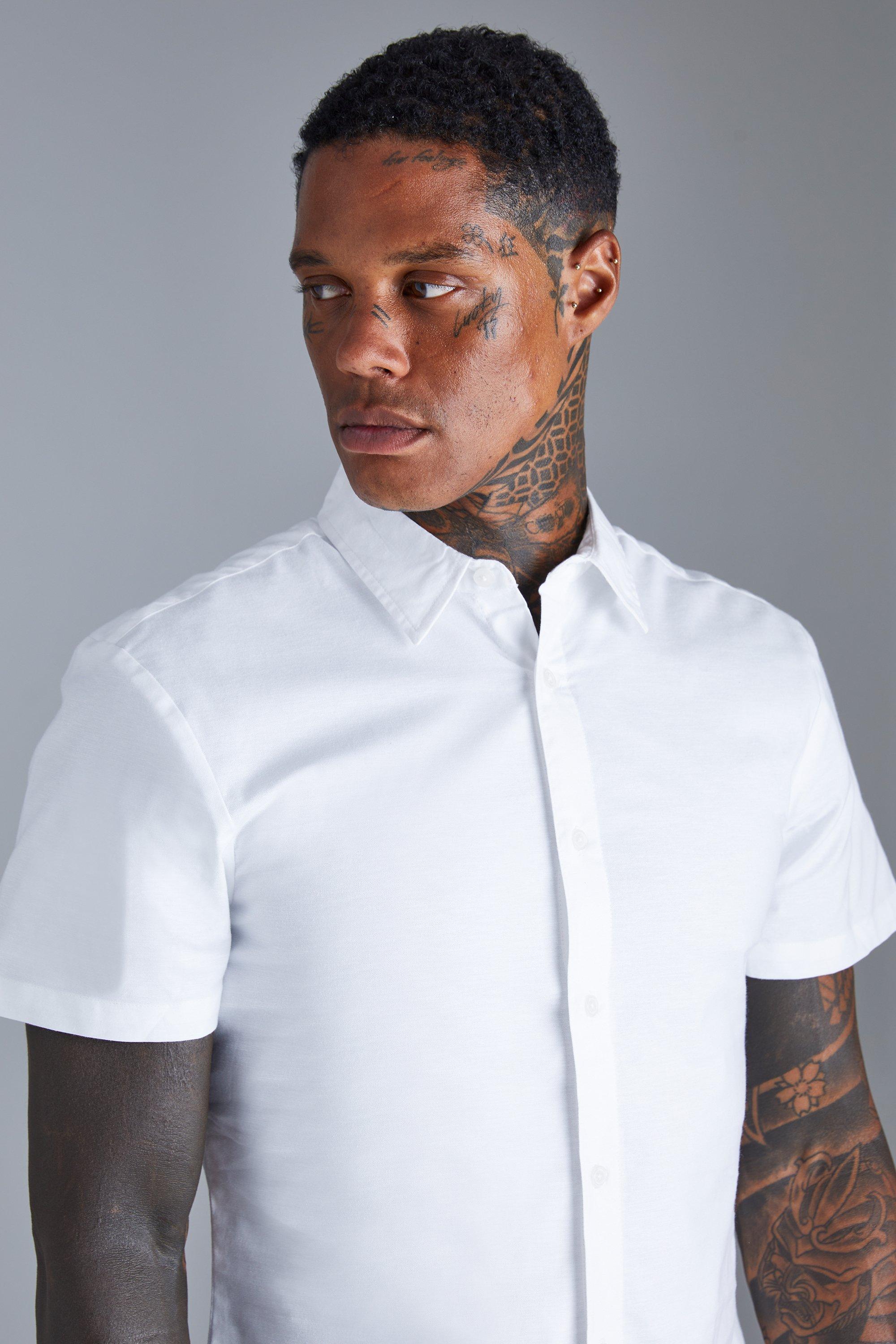 Slim fit white short sleeve shirt clearance