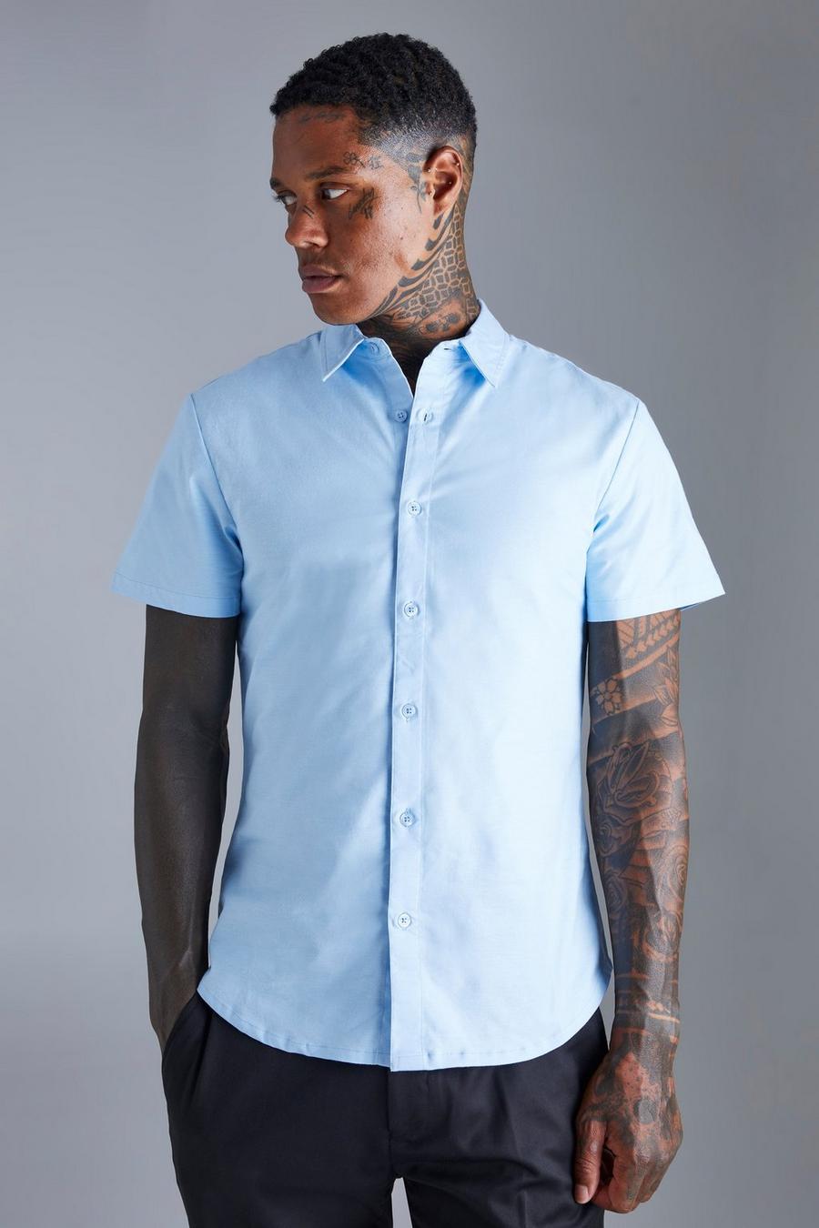 Pale blue Short Sleeve Slim Shirt