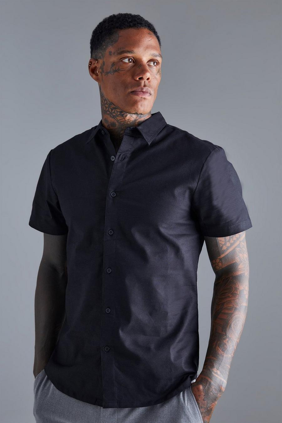 Black Slim Fit Overhemd Met Korte Mouwen image number 1