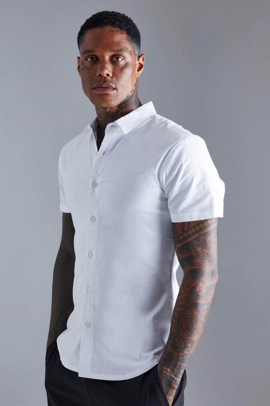 White blanc Short Sleeve Muscle Shirt