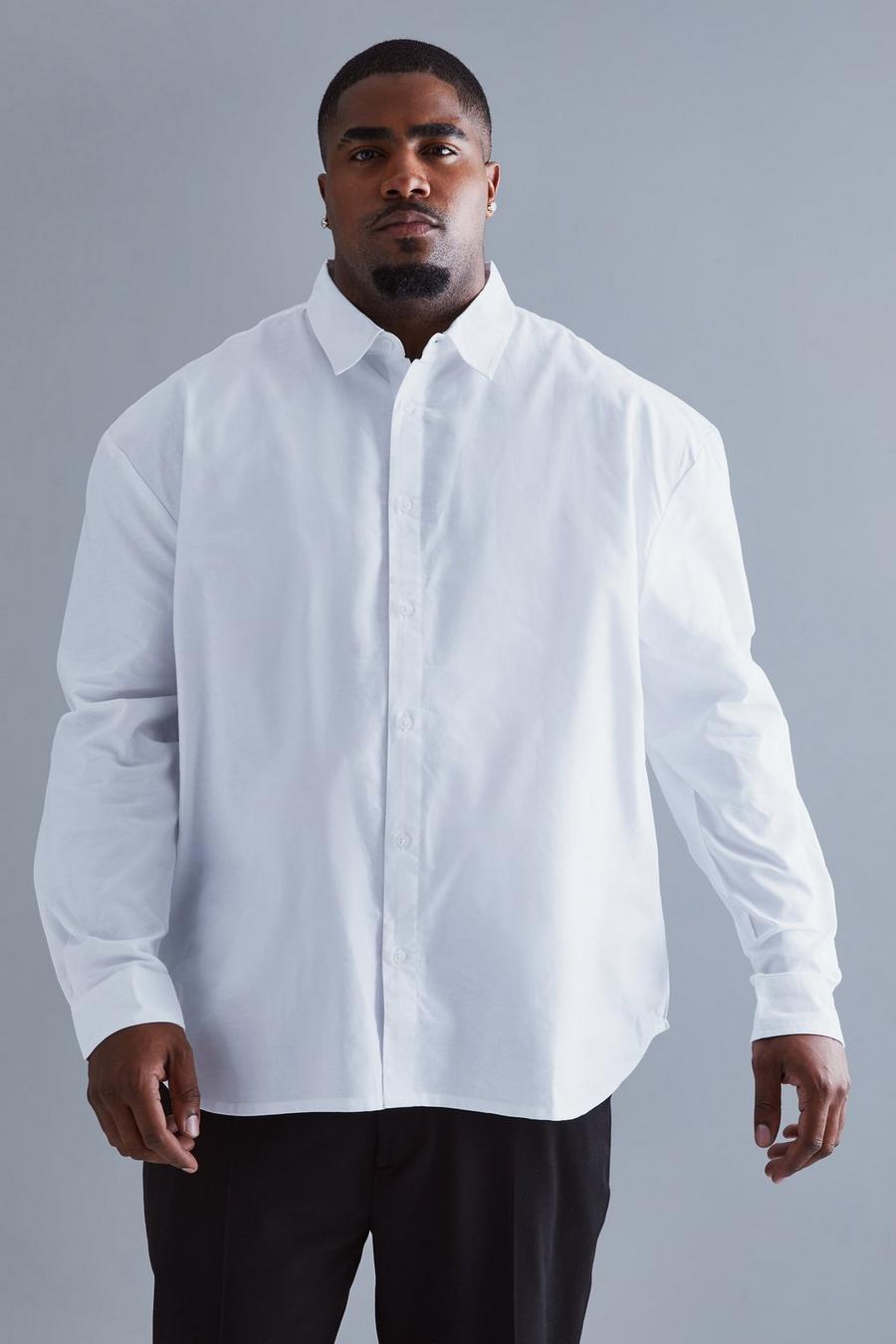 White Plus Size Relaxed Fit Long Sleeve Oxford Shirt image number 1