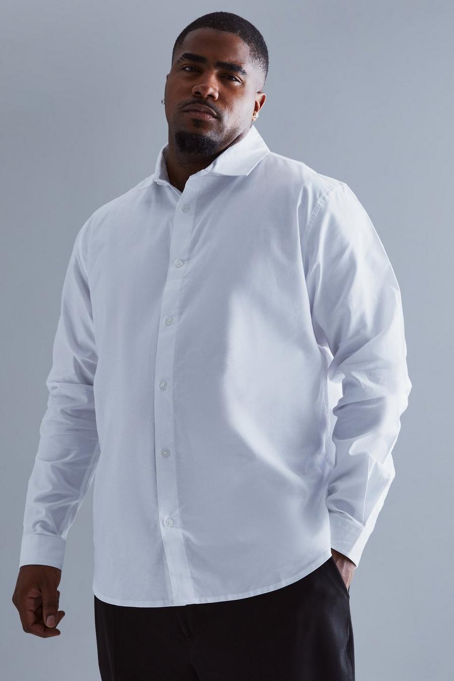 Camisa Plus Oxford de manga larga, White blanco