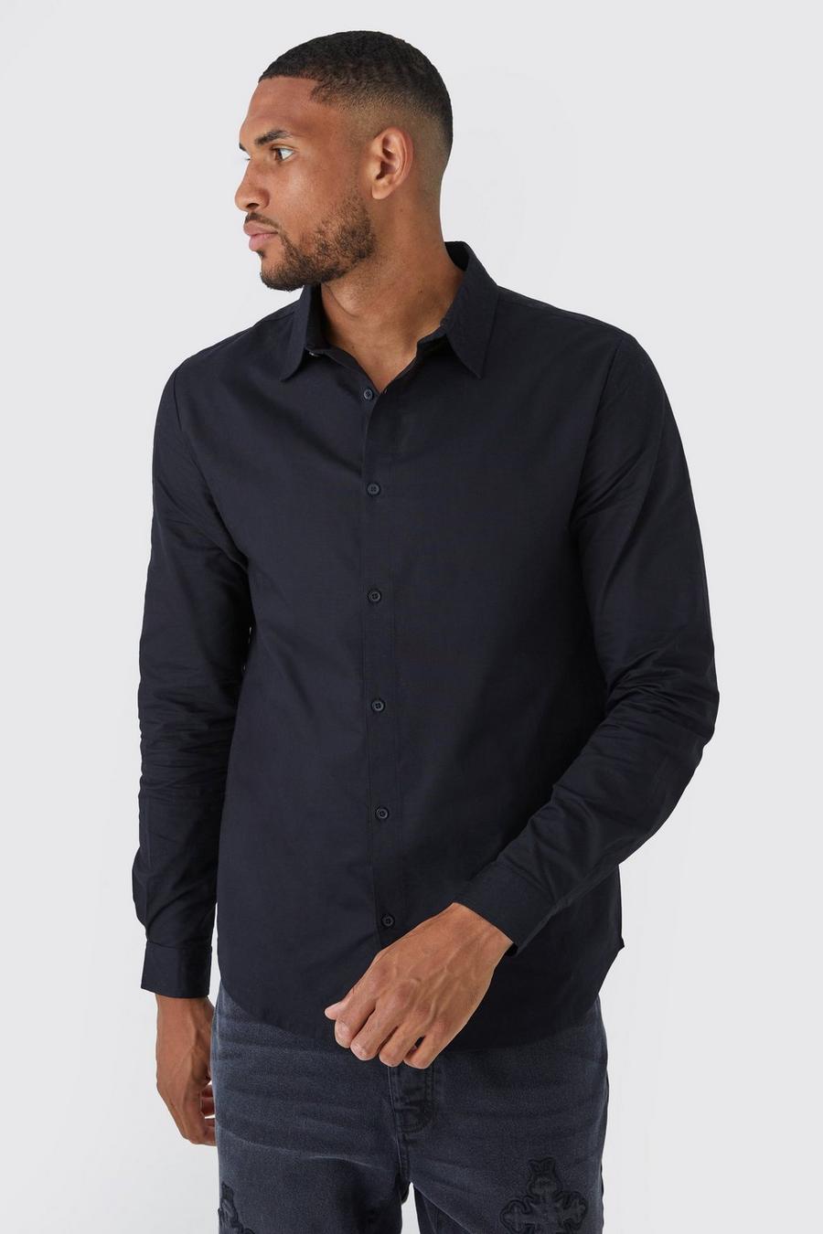 Tall langärmliges Oxford-Hemd, Black image number 1