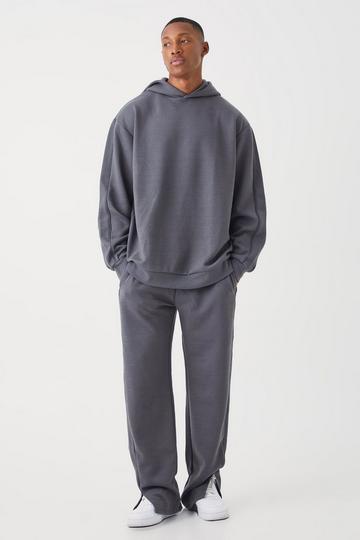 Oversized Heavy Textured Hooded Tracksuit charcoal