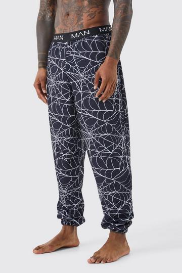 Halloween Spider Web Print Lounge Joggers black