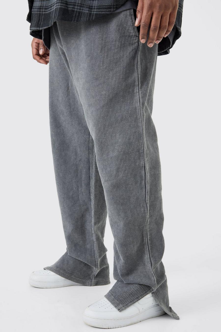 Pantaloni tuta Plus Size Regular Fit in velluto a coste slavato con spacco sul fondo, Charcoal