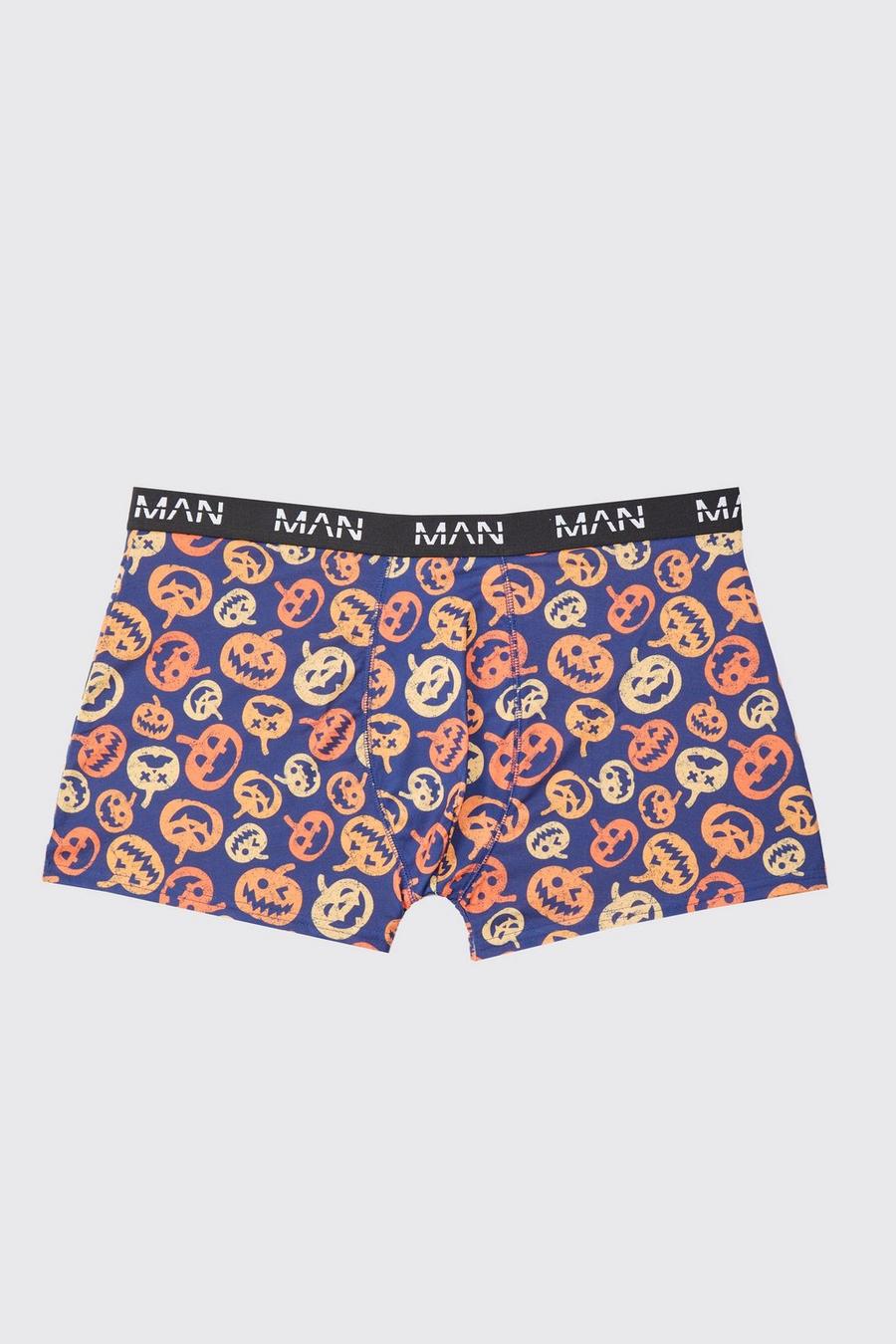 Navy marinblå Plus Halloween Pumpkin Print Boxers