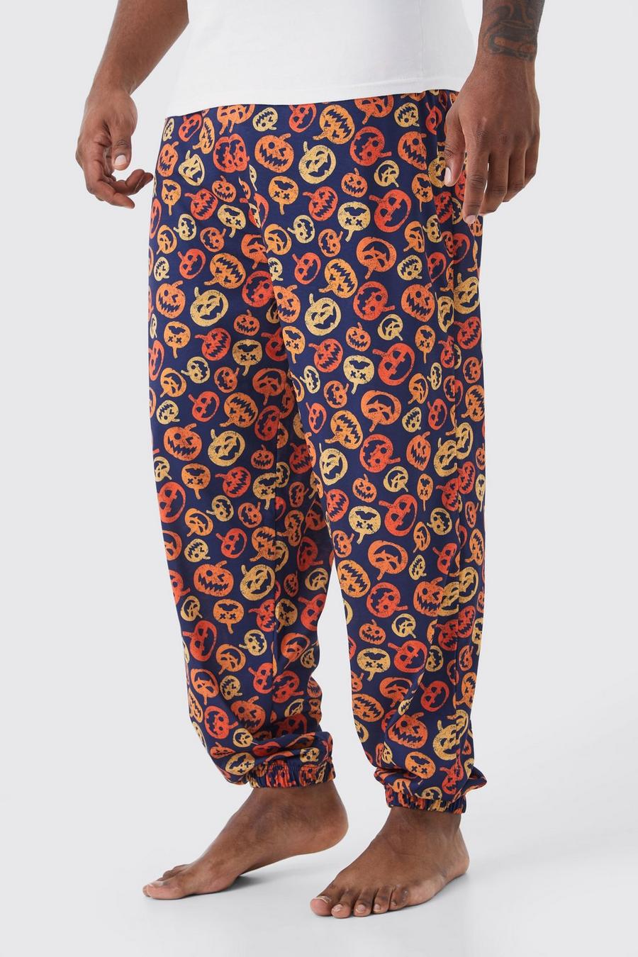 Plus Halloween Loungewear-Jogginghose mit Kürbis-Print, Navy