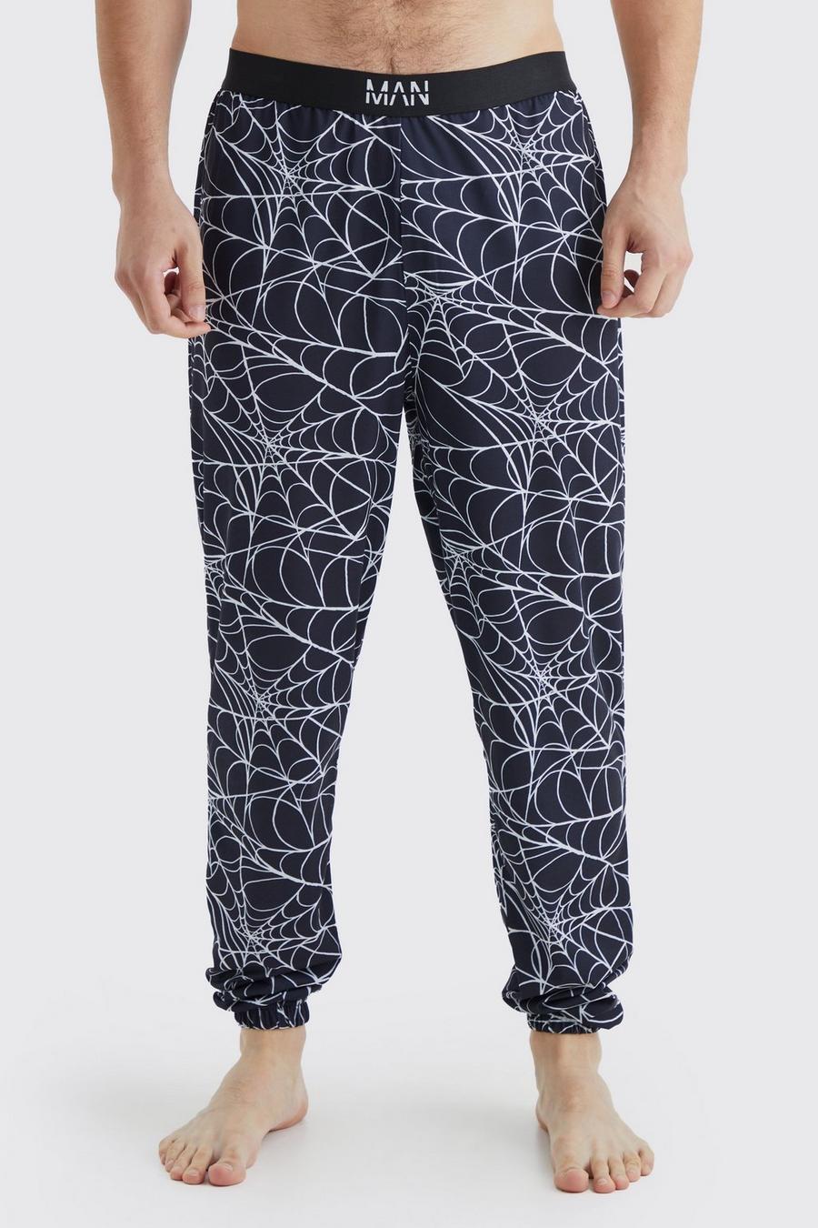 Black negro Tall Halloween Spider Web Print Lounge Joggers image number 1