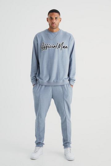 Grey Tall Oversized Slub Sweatshirt Tracksuit