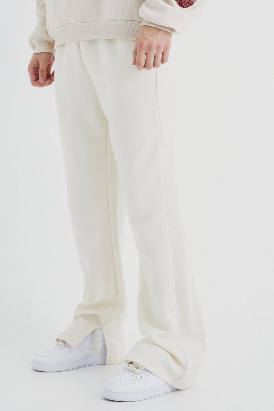 Pantalón deportivo Tall holgado texturizado grueso con abertura en el bajo, Ecru image number 1