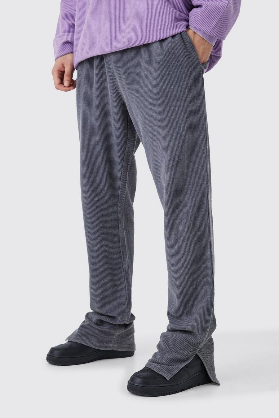 Pantaloni tuta Tall slavati in velluto a coste Regular Fit con spacco sul fondo, Charcoal