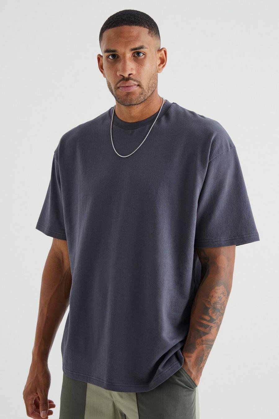 Men's Tall Oversized Slub Textured T-shirt | Boohoo UK