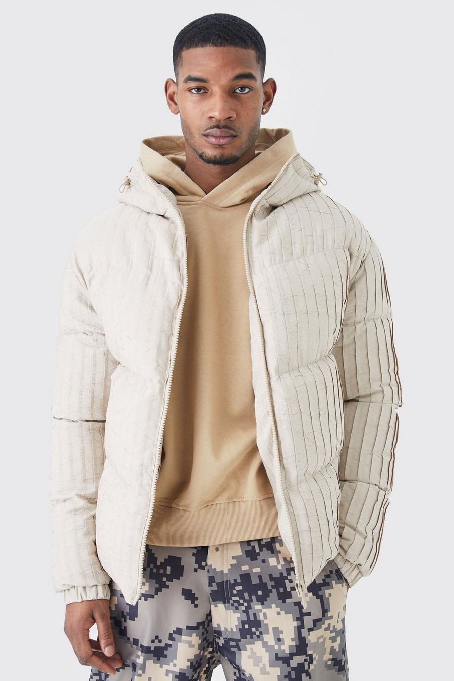 Stone beige Tall Pleated Puffer With Hood