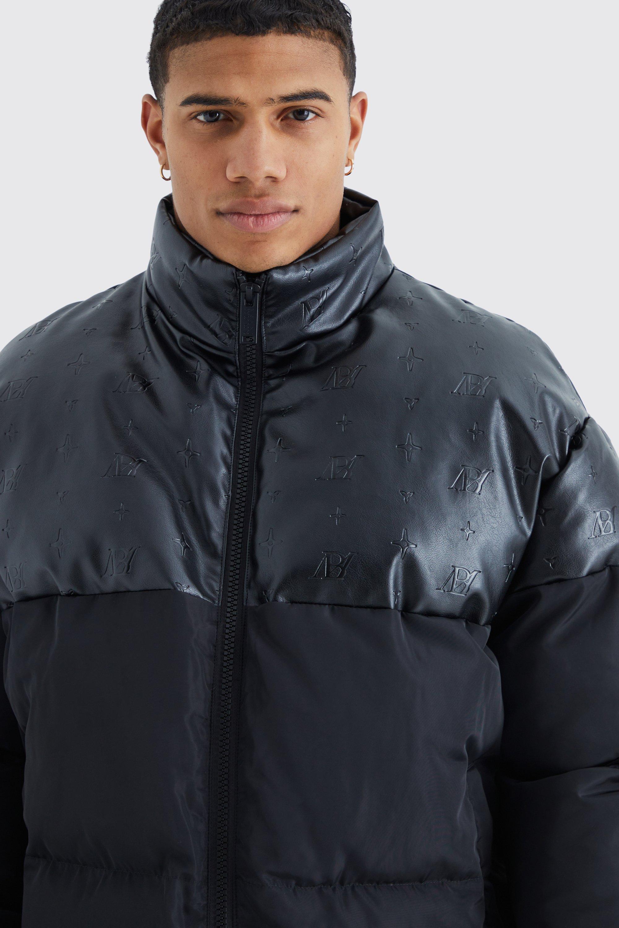 Oversized Embossed Pu & Nylon Puffer | boohoo