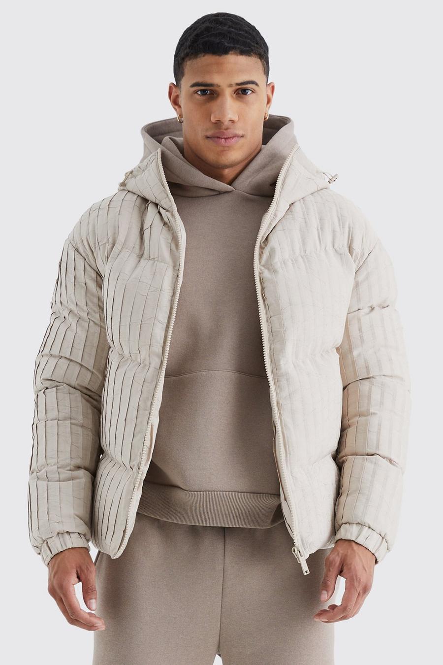 Stone beis Pleated Puffer With Hood