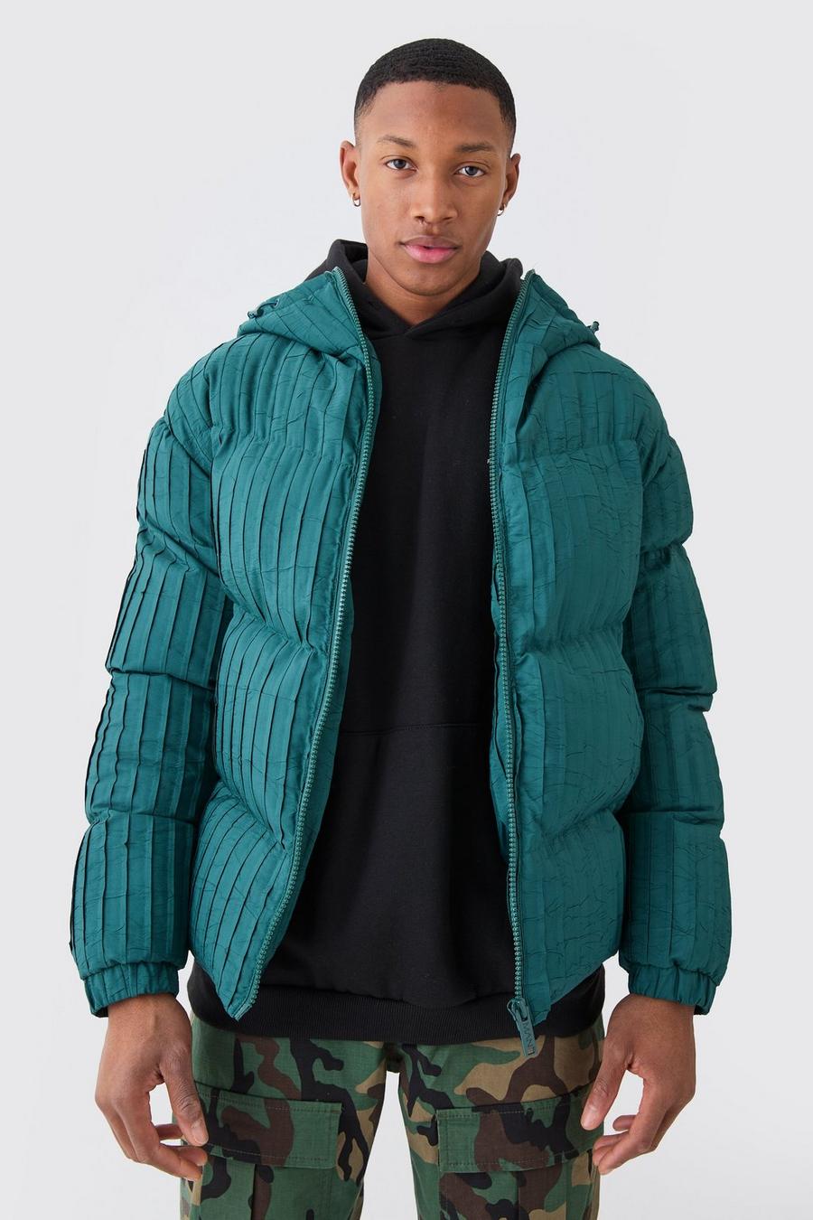 Dark green Pleated Puffer With Hood image number 1
